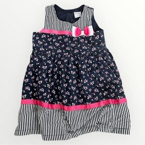 Girl’s 3T Floral and Striped Dress with Pink Accents‎